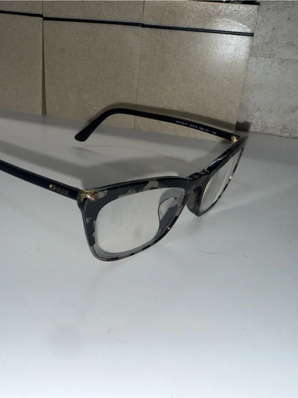 Prada WonensBlack and Gray Translucent Cat-Eye Optical Glasses